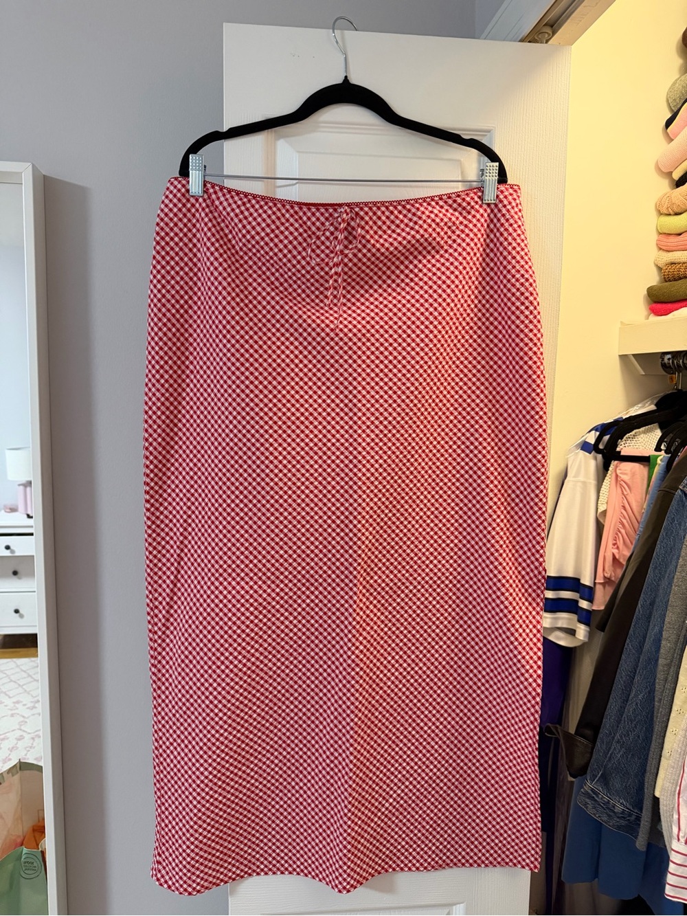 Women’s Red Gingham Midi Skirt